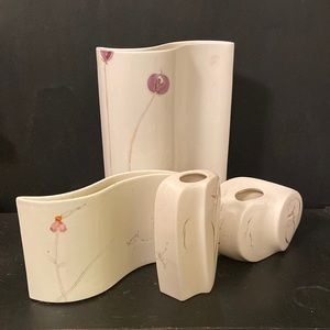 4 pc MCM Barbara Baatz Curvy Handpainted Signed Ceramic Flower Icebana Vases Art